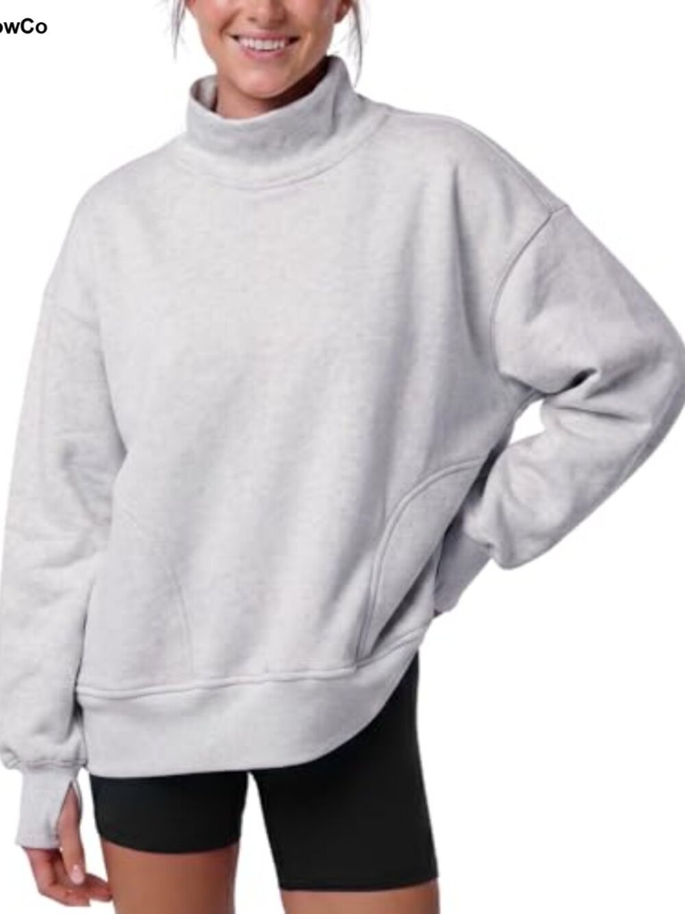 Mock Neck Sweatshirt Oversized Cotton Blend Fleece Lined Pullover